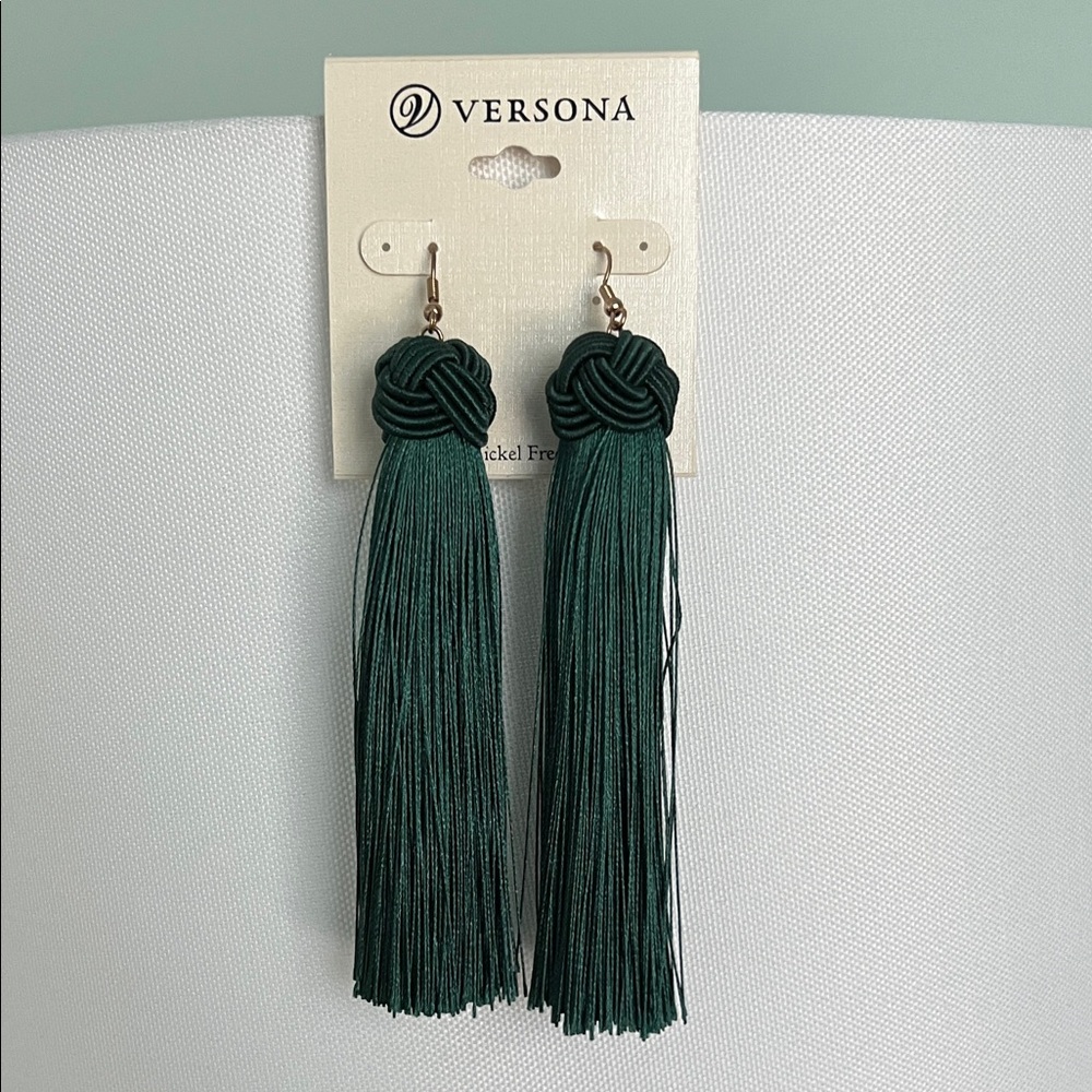 VERSONA Emerald Green Tassel Drop Earrings